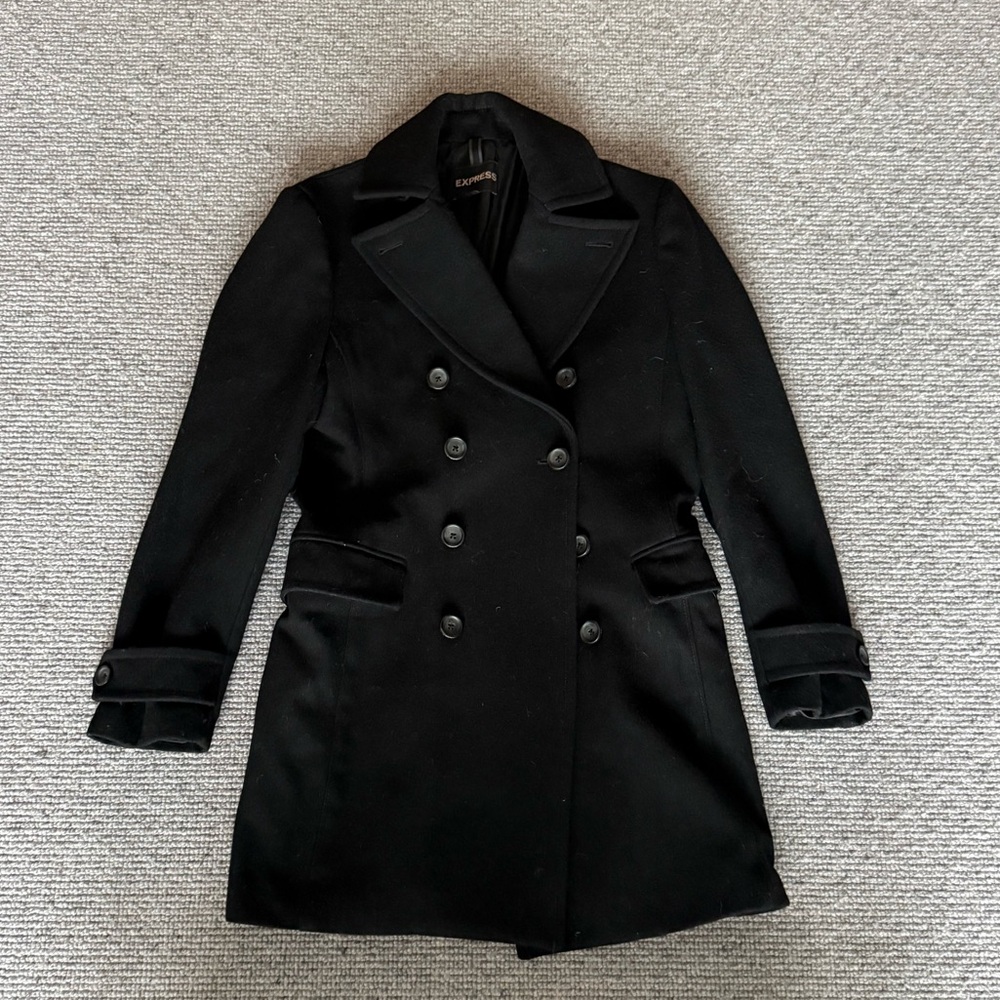 Express Men's Black Peacoat Jacket Small Doublebreasted Wool Coat